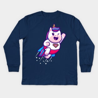 Cute Unicorn Super Flying Cartoon Kids Long Sleeve T-Shirt